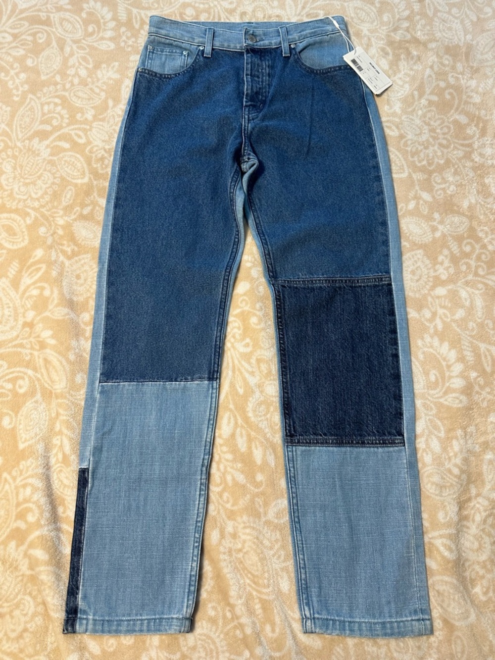 Helmut Lang Two-Tone Patchwork Blue Straight Jeans - Picture 4 of 15